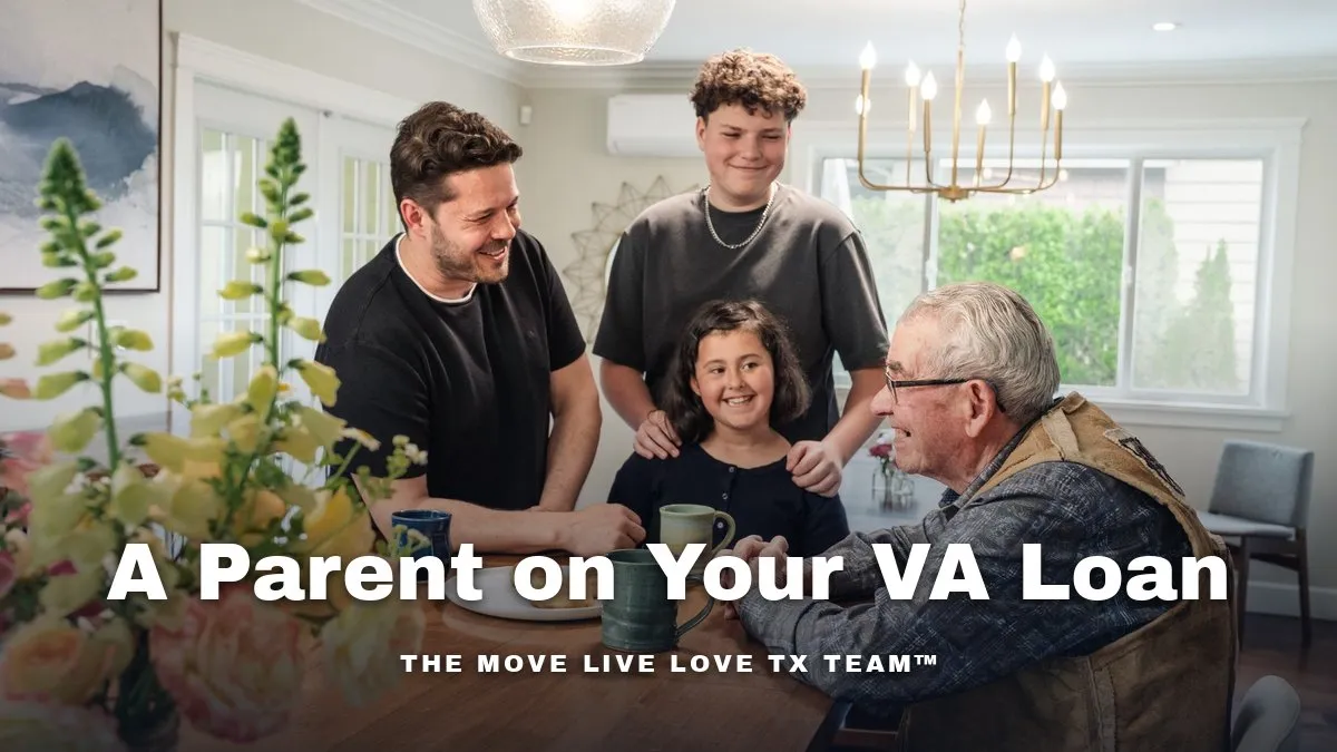 A veteran and his father sitting at a kitchen table reviewing mortgage paperwork together in morning light